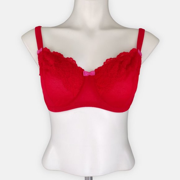 Adore Me Red Mesh Lace Unlined Underwire Demi Bra 38D - Picture 1 of 14